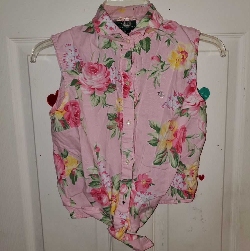 Lauren Ralph Lauren Pink Floral Sleeveless crop Tie-Front Blouse